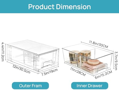 Vtopmart 6 Pack Stackable Storage Drawers,Clear Acrylic Drawer Organizers with Handles, Easily Assemble Containers for Fridge, Bathroom,Kitchen Undersink,Cabinet,Pantry Organization and Storage - Image 3