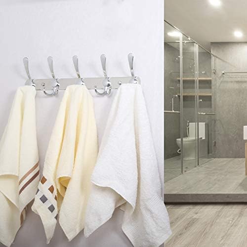 WEBI Coat Rack Wall Mount,Coat Hooks Wall Mount,Coat Hanger Wall,Hook Rack,Wall Coat Rack,5 Triple Hooks for Hanging Coats,Jacket,Clothes,Chrome,2 Packs - Image 3