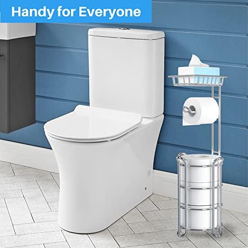 Toilet Paper Holder Stand with Shelf for Phone, Bathroom Free Standing Tissue Roll Storage Rack with Dispenser for 4 Mega Rolls, Chrome - Image 6
