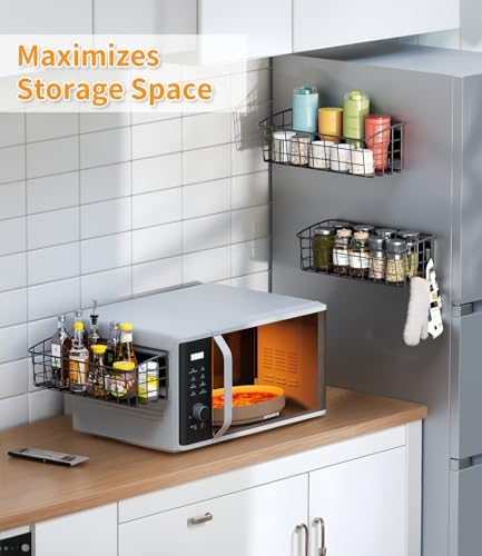 2Pack Magnetic Shelf for Refrigerator with Removable Hooks(Black) - Image 3