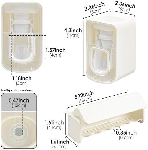 Toothbrush Holder Wall Mounted with Cover for Bathroom, 6 Slots Toothbrush Storage Organizer for Shower, Self Adhesive Toothbrush Hanger with Automatic Toothpaste Squeezer Dispenser (White) - Image 2