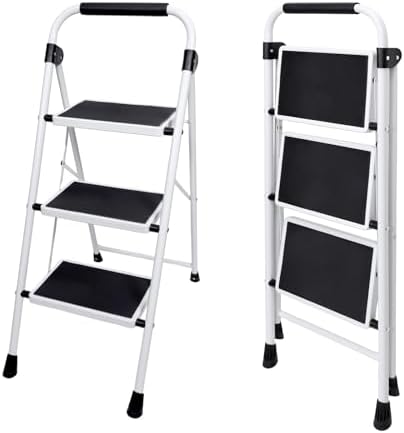 OLIXIS Step Ladder, 3 Sturdy Step Stool with Anti-Slip Pedal & Handrail by OLIXIS