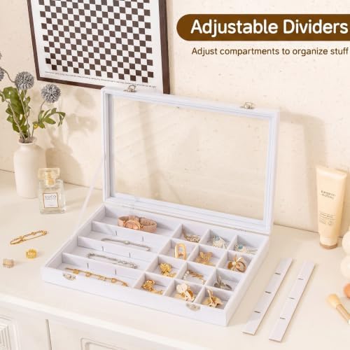 Frebeauty 24 Grid Earring Organizer,Velvet Jewelry Tray with Clear Lid - Image 5