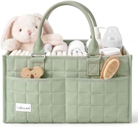 Baby Diaper Caddy Organizer, Portable Nursery Storage Basket with Handle by Lullawee