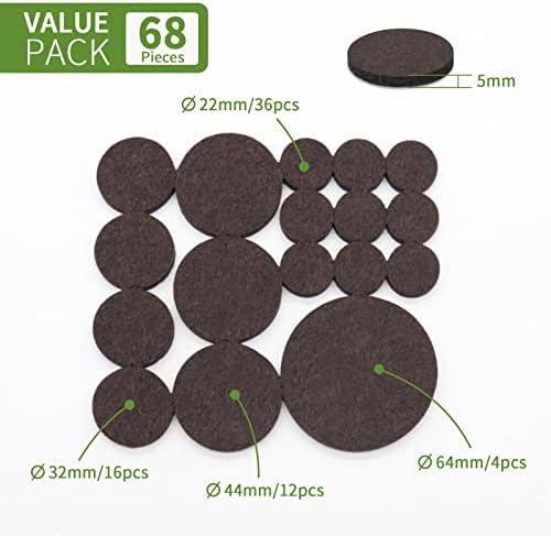 Felt Furniture Pads for Hardwood Floors 68 PCS, Round, Brown - Image 2