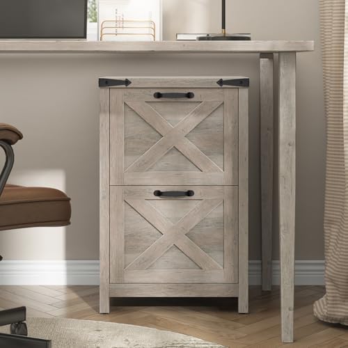Halitaa Small Farmhouse File Cabinet with 2 Drawers for Home Office, Grey - Image 2