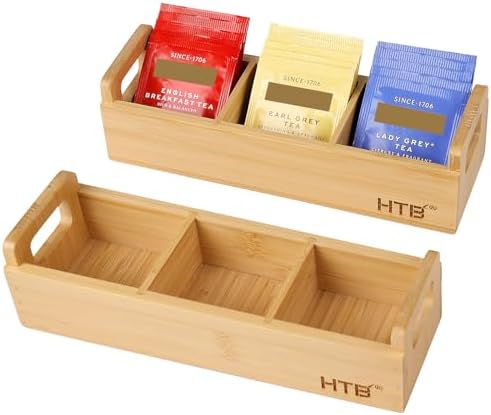 HTB Small Bamboo Tea Bag Holder Pack of 2 with 3 Compartments by HTB
