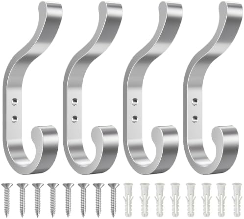 Coat Hooks Wall Mount,Heavy Duty Wall Hooks for Backpack,Towel,Silver 4 Pcs by BUSSDIS