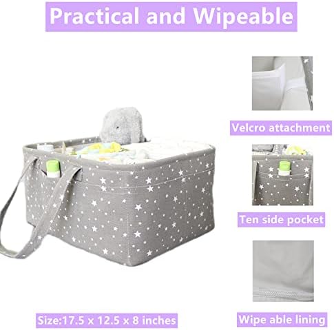 Baby Diaper Caddy Organizer- Extra Large Portable Diaper Basket with Removable Divider, Multi-Use Nursery Organizer for Diapers,Wipes,Baby Essential-Perfect Baby Basket bag Registry Must Have - Image 5