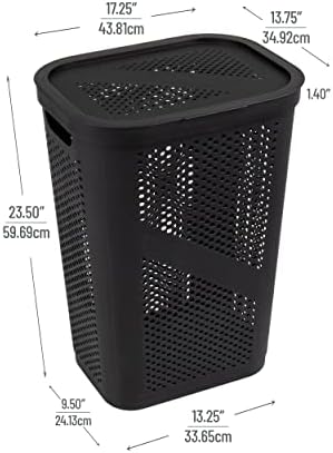 Mind Reader Slim Laundry Hamper with Lid, 60L Ventilated Clothes Baskets, Tapered Design for Bathrooms, Closets, Plastic, Set of 2, Black - Image 3