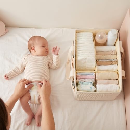 Corduroy Baby Diaper Caddy Organizer with Lid, Gift Basket for Baby Shower - Image 5