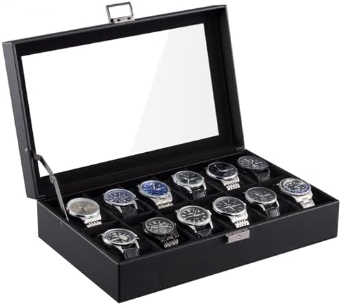 ProCase 12 Slots Watch Case Box for Men -AllBlack by ProCase