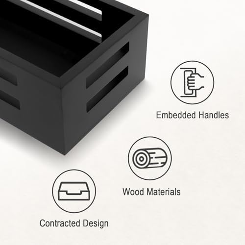 Black Toilet Basket Bathroom Box Wooden Toilet Paper Holders with Handles - Image 3