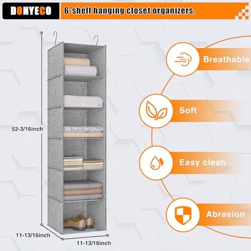 Hanging Closet Organizer 6-Shelf, Oxford Linen Wardrobe Storage, Gray - Image 3