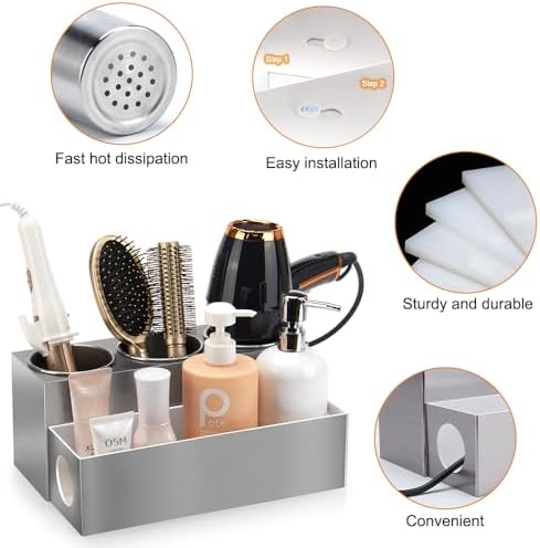 GFWARE Hot Hair Styling Tool Organizer with 3 Stainless Steel Cups, Silver - Image 6