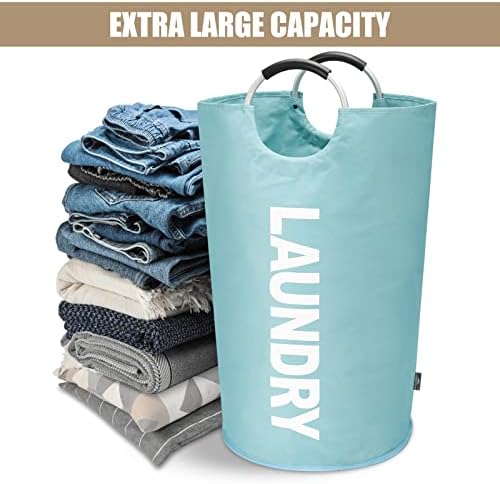 DOKEHOM 95L Large Laundry Basket Bag, Collapsible Tall Hamper, Light Blue - Image 6