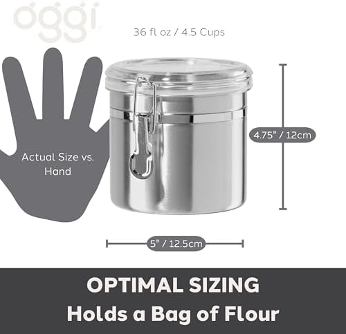 Oggi 36-Ounce Stainless Steel Canister with Clear Acrylic Lid and Locking Clamp - Image 5