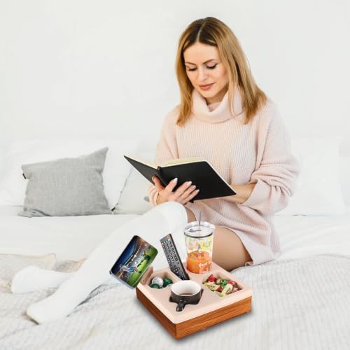 Couch Cup Holder Tray, Silicone Wooden Couch Caddy with Cup Holder for Snacks, Drinks, Remotes, Waterproof Cup Holder for Couch, Organizer, Couch Drink Holder - Image 3
