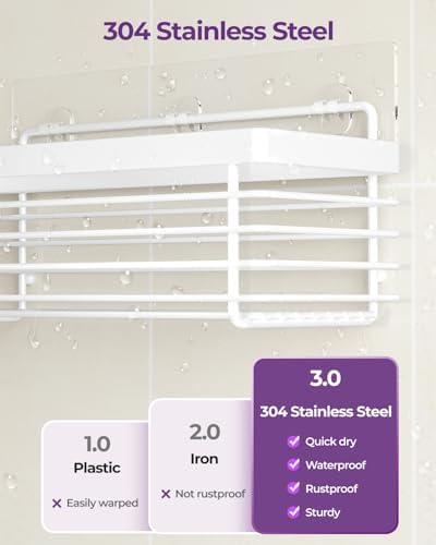 ODesign Shower Caddy Adhesive Stainless Steel Storage Organizers (White, 3 Pack) - Image 2