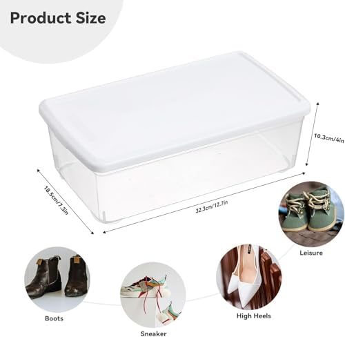 novelinks 8 Pack 6QT Plastic Storage Bins with Lids, Shoe Boxes (White) - Image 2