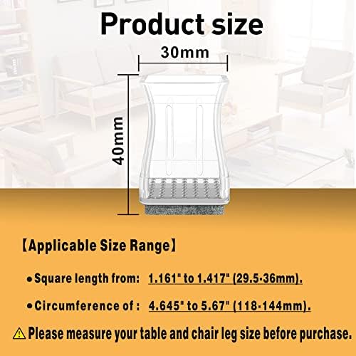 Square Chair Leg Protectors for Hardwood Floors, 16 Pcs Silicone Felt Furniture Leg Cover,1 1/4 Inch, Clear. - Image 2