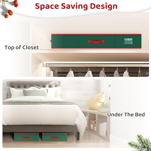 BlessedSeason Wrapping Paper Storage Organizer for 40 Inch Christmas Gifts Wrapping Paper, 2 Visible Supplies Pockets for Holiday Accessories, Christmas Decoration Storage Containers, Green - Image 6