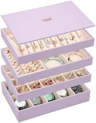 Voova Stackable Jewelry Organizer Tray with Lid (Set of 4, Lavender) by Voova