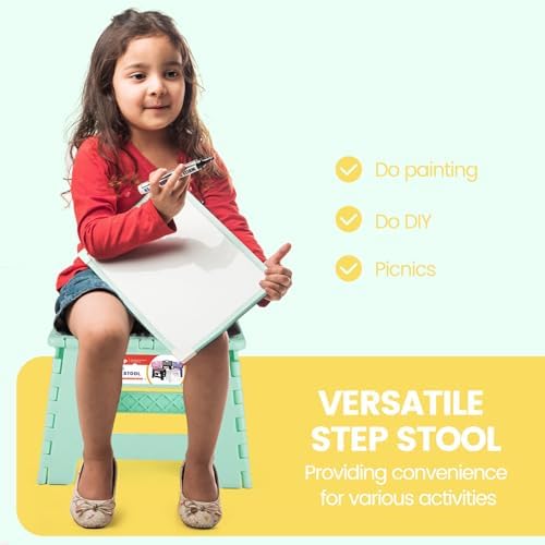 ACSTEP 9 Inch Folding Step Stool 300 LB Capacity Non Slip Foot Stool with Handle Plastic Foldable Step Stools for Kids Stepping Stool for Bathroom Black Small Step Stool (1 PC Teal) - Image 7