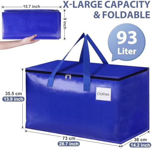StorageRight Moving Bags-Heavy Duty Moving Boxes, Storage Totes with Zipper, Reinforced Handles and Tag Pocket-Collapsible Moving Supplies for moving, Storage and Travel 93L(Blue-12 Pack) - Image 2