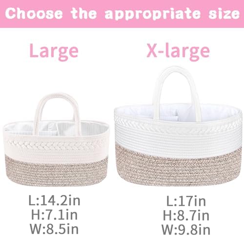X-Large Baby Diaper Caddy Organizer, Cotton Rope Nursery Storage Basket - Image 2
