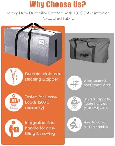 SWEET DOLPHIN 12 Pack 200LB Heavy-Duty Moving Bags with Wrap-Around Handles, Extra Large Storage Totes for Space Saving, Clothes Storage Bags, College Dorm Essentials, Multicolor, 24 Gal - Image 7