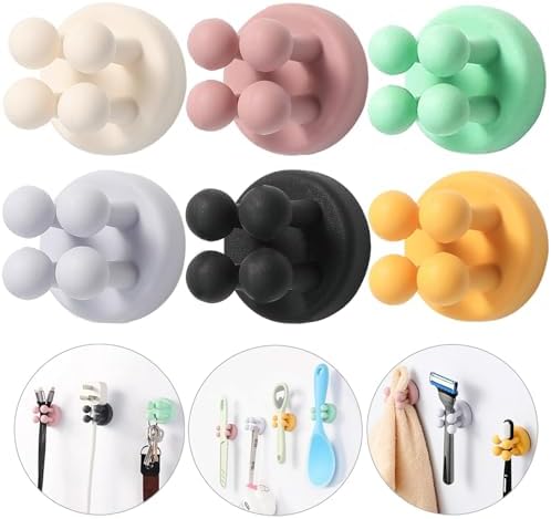 ZEZHOU Toothbrush Holders for Bathrooms Shower - 6Pcs Silicone Razor Holder Wall Mounted Self Adhesive Multifunctional Cute Hook for Kids Hanging Tooth Brush for Kitchen Living Room Office by ZEZHOU