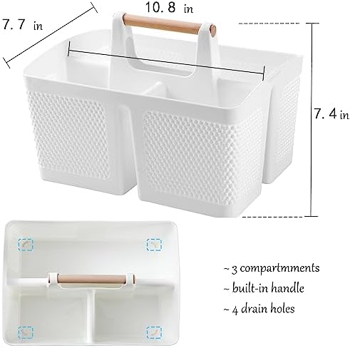 rejomiik Portable Shower Caddy Basket Plastic Cleaning Caddy Organizer Storage Tote with Handle for Bathroom, College, Dorm Room Essentials, White - Image 3