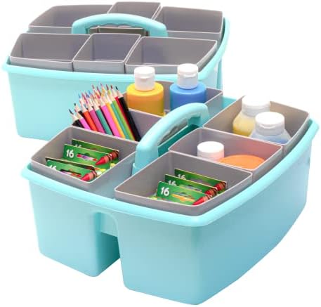 Storex Large Classroom Caddy with Cups, 13 x 11 x 6.575 Inches, Teal, Case of 2 (00984U02C) by Storex