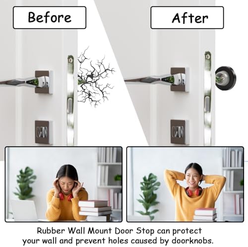 6Pcs Door Stoppers for Wall, Rubber Door Bumper, Door Knob Protector Black - Image 3