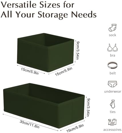 DIMJ Drawer Organizers Clothes, Set of 4 Dresser Organizer Bins, Fabric Closet Organizers and Storage, Shallow Drawer Dividers for Nursery, Clothing, Baby Clothes, Socks, Underwears, Tie (Green) - Image 2
