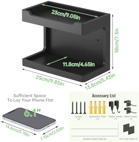 NiHome Bedside Wall Shelf Organizer, Wood 2-Tier Floating Nightstand, Black - Image 3