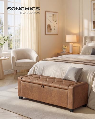 SONGMICS Storage Ottoman, 48 Inches Long Bed End Stool, Solid Wood Legs - Image 3
