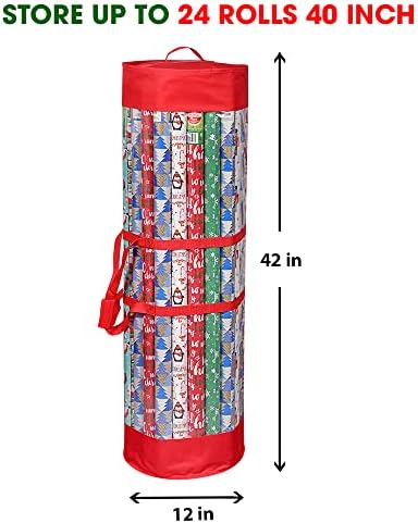 ProPik Gift Wrap Organizer, Wrapping Paper Storage Bag, Fits Holiday Papers 40 Inch Long, Holds Up To 24 Rolls, Heavy Duty Clear PVC Bag with Handles (Red & Clear) - Image 4