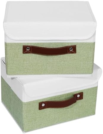 ANMINY Fabric Storage Box Bins with Lids, Green White, 10"x8"x7", 2 Pack - Image 2