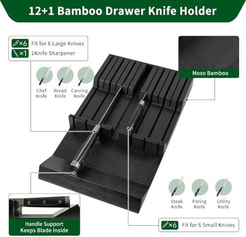 Utoplike Bamboo Knife Drawer Organizer, In-drawer Knives Block for Kitchen - Image 5