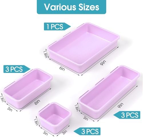 StoreHappily 10 PCS Drawer Organizer Set, 4 Size Makeup Drawer Divider Organizer With Non-Slip Pads, Interlocking Plastic Storage Bins for Office,Jewelry Vanity,Gadgets, Bathroom,Kitchen, Purple - Image 2
