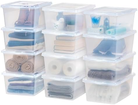 IRIS USA 12-Pack 19 Qt Storage Bins with Lids, Clear, Stackable by IRISUSA