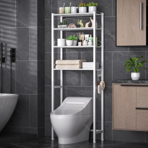 KMwisde 4 Tier Over The Toilet Storage, Bathroom Organizer Shelves with Adjustable Height, Above Toilet Storage Cabinet with Freestanding Rack, White by Unknown