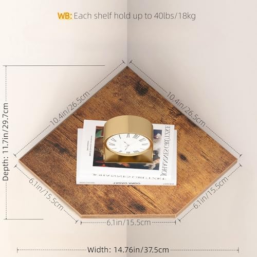 JJL Corner Wall Shelf, 10.4 Inch Wooden Corner Shelves, Set of 2 Floating Shelf for Wall Storage, Wall Mount Corner Shelves for Room Decoration, Rust Brown - Image 3