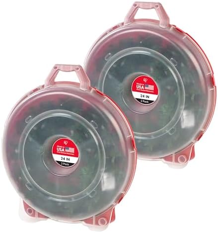 IRIS USA 2-Pack 24" Wreath Storage Container with Latches, Clear/Red by IRISUSA