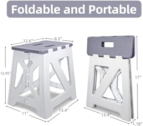 Foldable Step Stool (1 Pack), 12.9” Tall up to 300 lb Sturdy Plastic Folding Step Stool for Adults Kitchen Bathroom, Portable Small Stool Travel Foot Stool, Folding Stool for Home & Outdoor Use Gray - Image 3