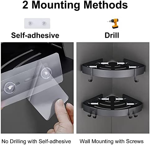 DUFU Adhesive Corner Shower Caddy with Hooks, Black, 2 Pack - Image 4
