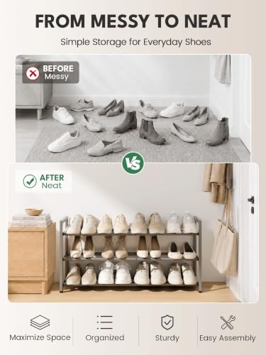 Bumusty 3 Tier Expandable Shoe Rack for Closet, Light Grey - Image 7
