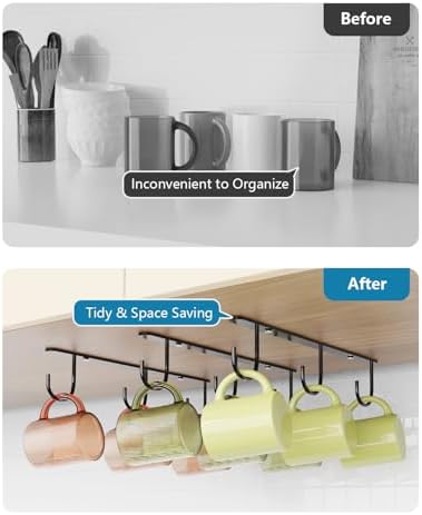 3 Pack Mug Hooks Under Cabinet with 9 Hooks for Displaying Mugs, Black - Image 2